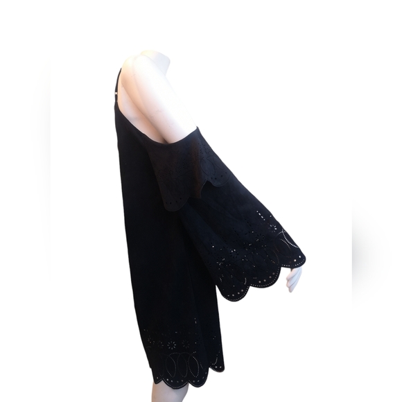 NEW Bell Sleeve Suede Dress with Laser Cutout Details - Picture 4 of 12